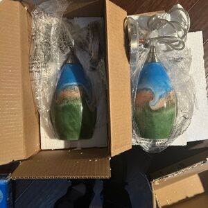 Elk Blue and Green Swirl Glass Pendant Lights in Satin Nickel (2) Open Box